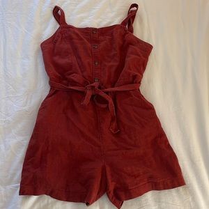 Linen blend button-front romper
